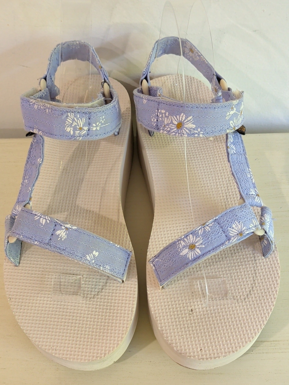 Teva Light Blue Daisy Strap Platform Sandals With Velcro Size 8